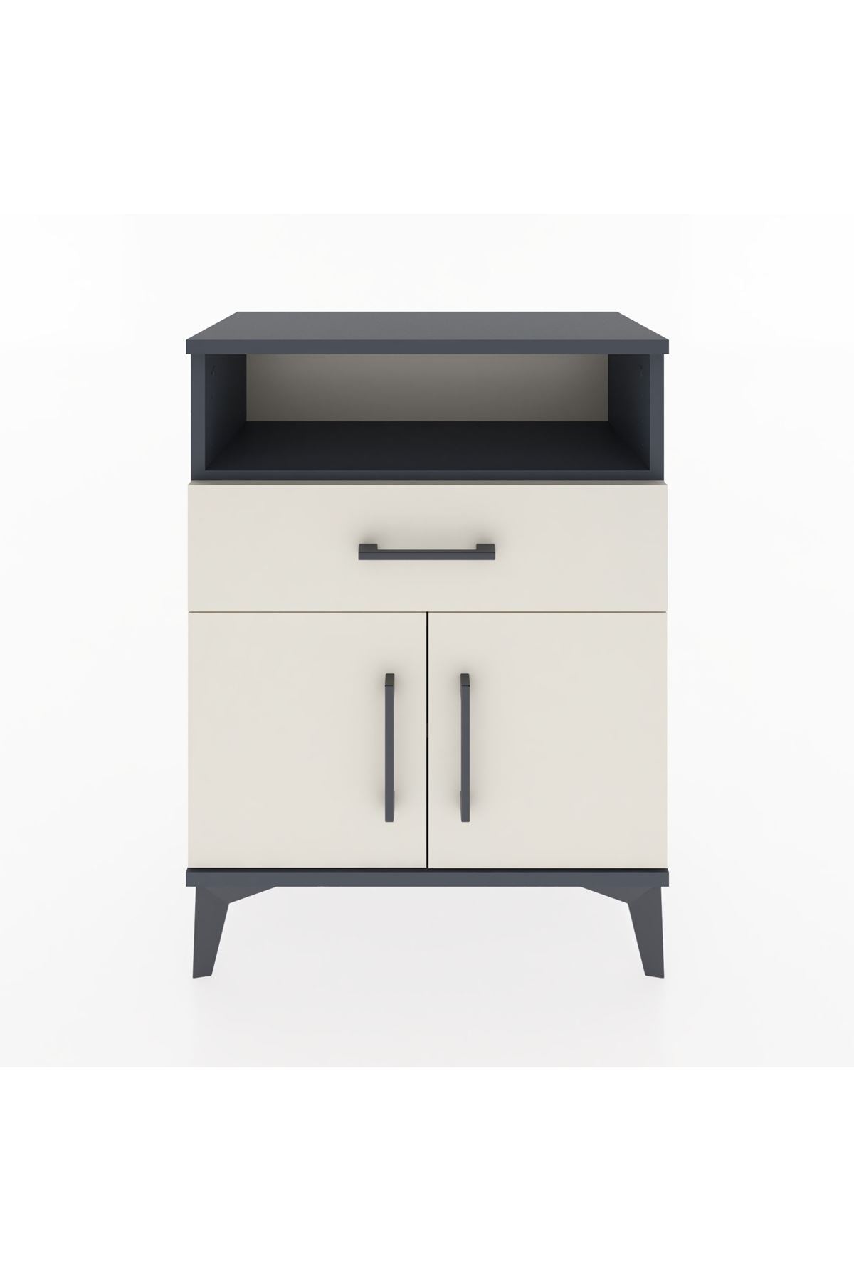 Arges Komodin Tek Raflı 2 Çekmeceli 2 Kapaklı 60x30x80 Antrasit-Aytaşı