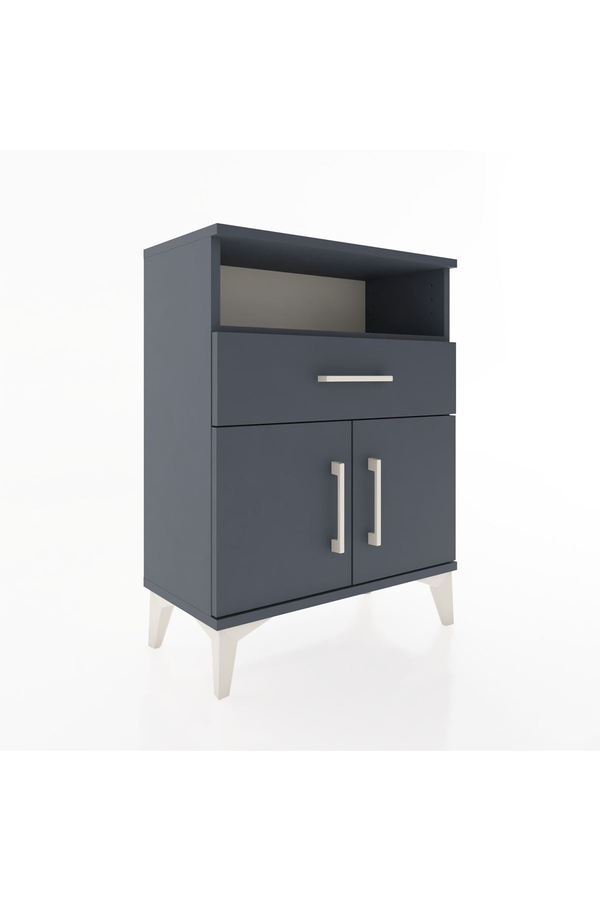 Arges Komodin Tek Raflı 2 Çekmeceli 2 Kapaklı 60x30x80 Antrasit-Antrasit