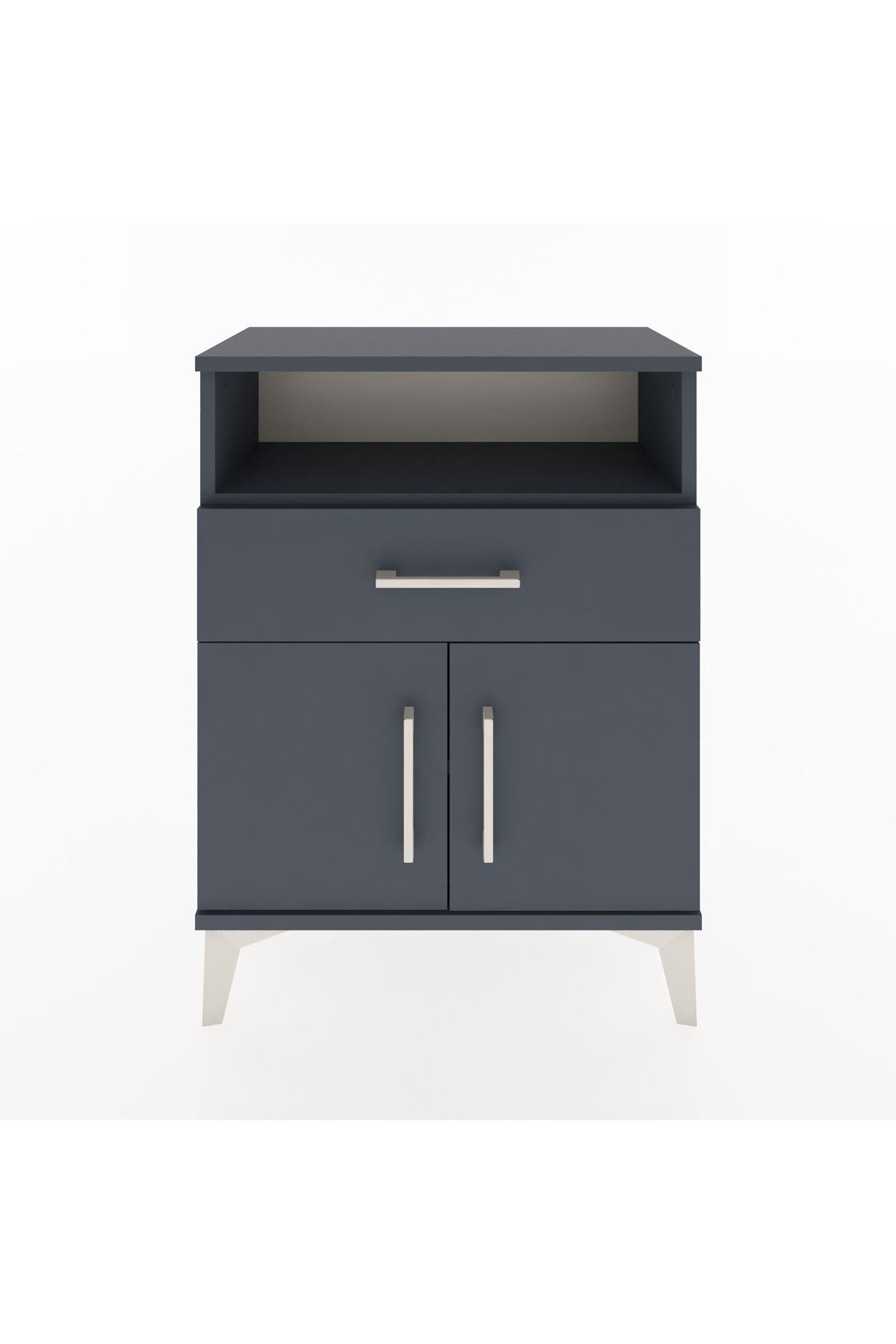 Arges Komodin Tek Raflı 2 Çekmeceli 2 Kapaklı 60x30x80 Antrasit-Antrasit