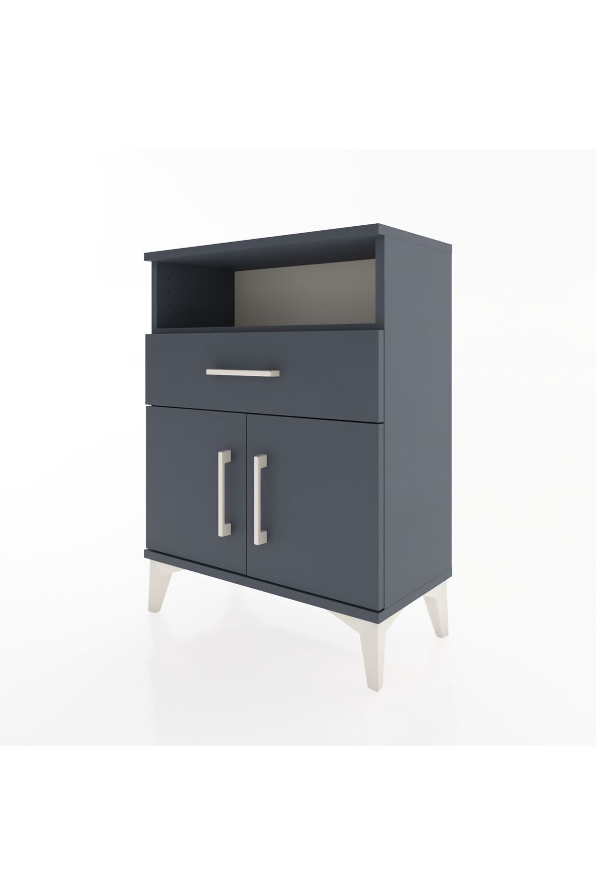 Arges Komodin Tek Raflı 2 Çekmeceli 2 Kapaklı 60x30x80 Antrasit-Antrasit