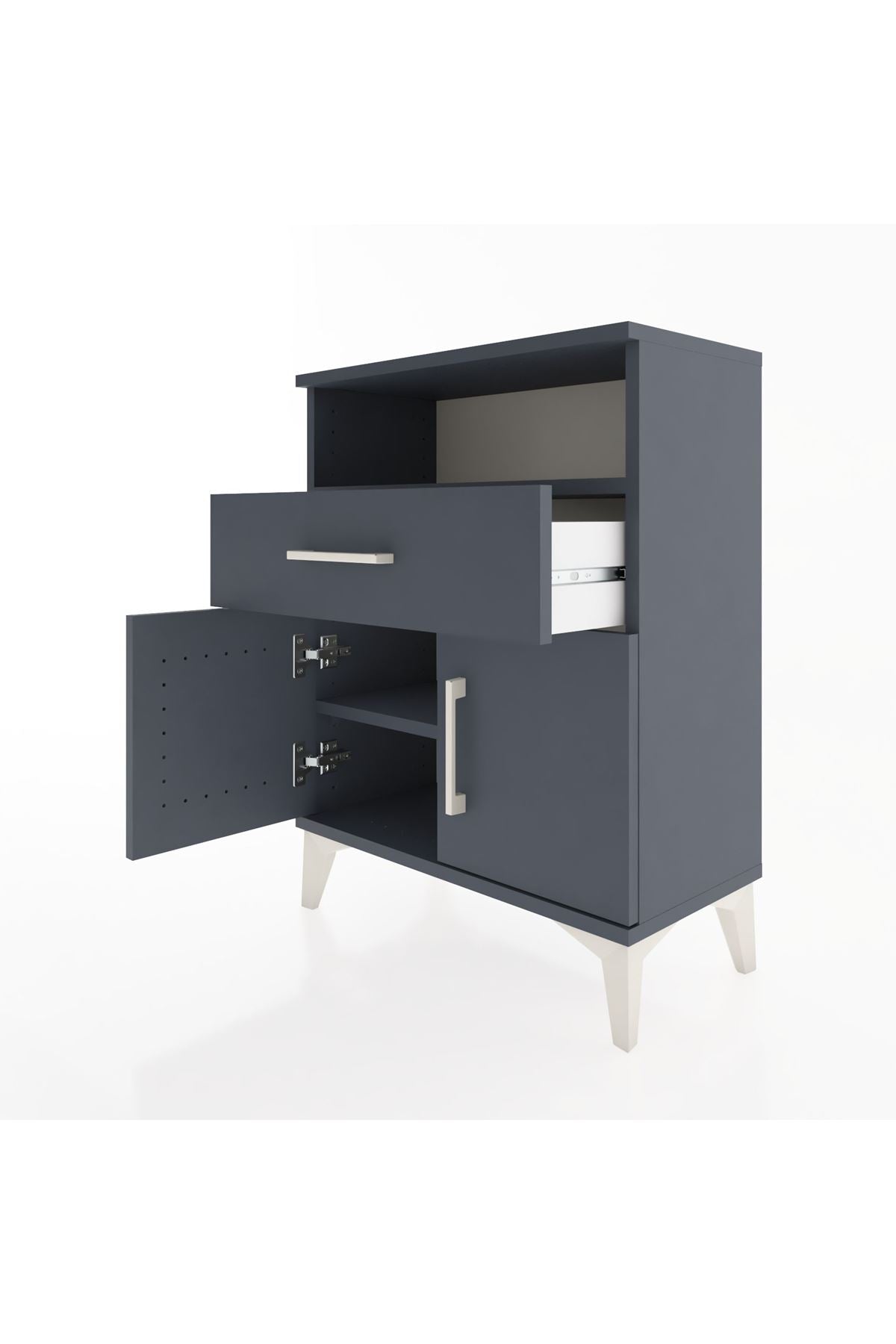 Arges Komodin Tek Raflı 2 Çekmeceli 2 Kapaklı 60x30x80 Antrasit-Antrasit