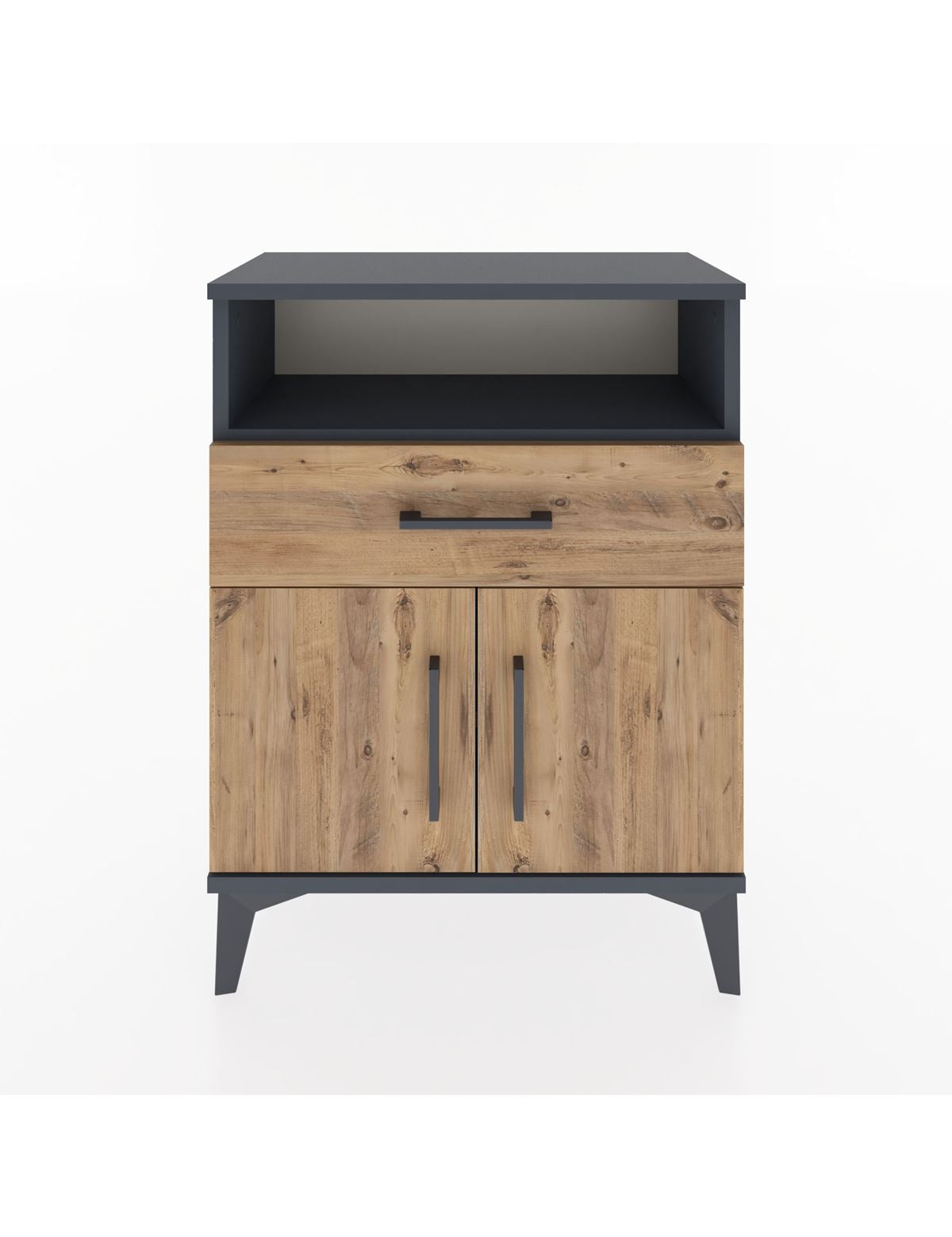 Arges Komodin Tek Raflı 2 Çekmeceli 2 Kapaklı 60x30x80 Antrasit-Çam