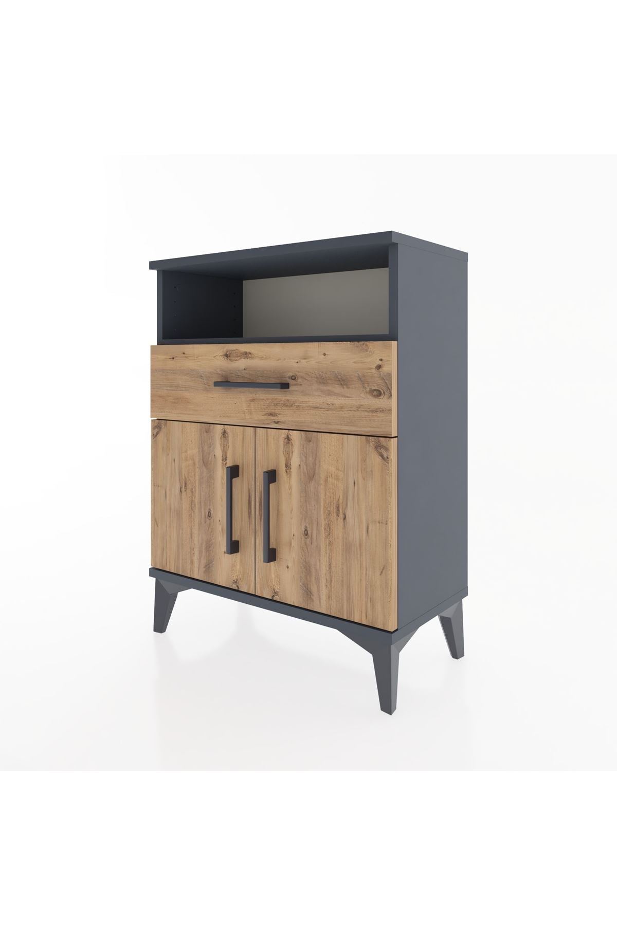 Arges Komodin Tek Raflı 2 Çekmeceli 2 Kapaklı 60x30x80 Antrasit-Çam