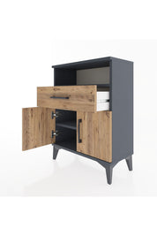 Arges Komodin Tek Raflı 2 Çekmeceli 2 Kapaklı 60x30x80 Antrasit-Çam