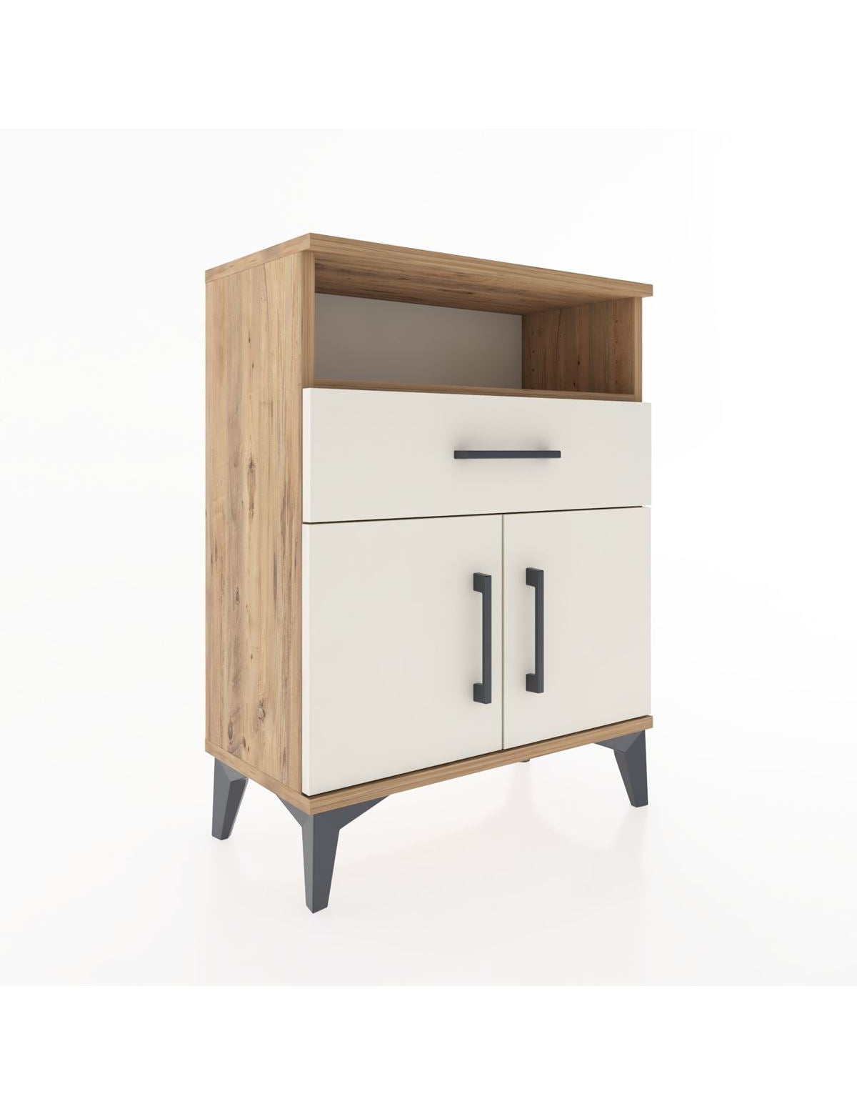 Arges Komodin Tek Raflı 2 Çekmeceli 2 Kapaklı 60x30x80 Çam-Aytaşı