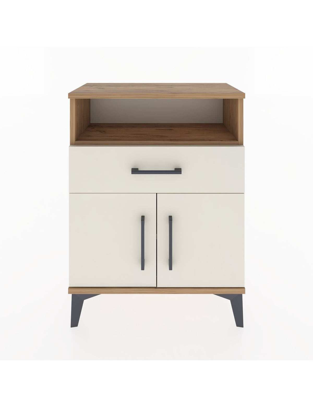 Arges Komodin Tek Raflı 2 Çekmeceli 2 Kapaklı 60x30x80 Çam-Aytaşı