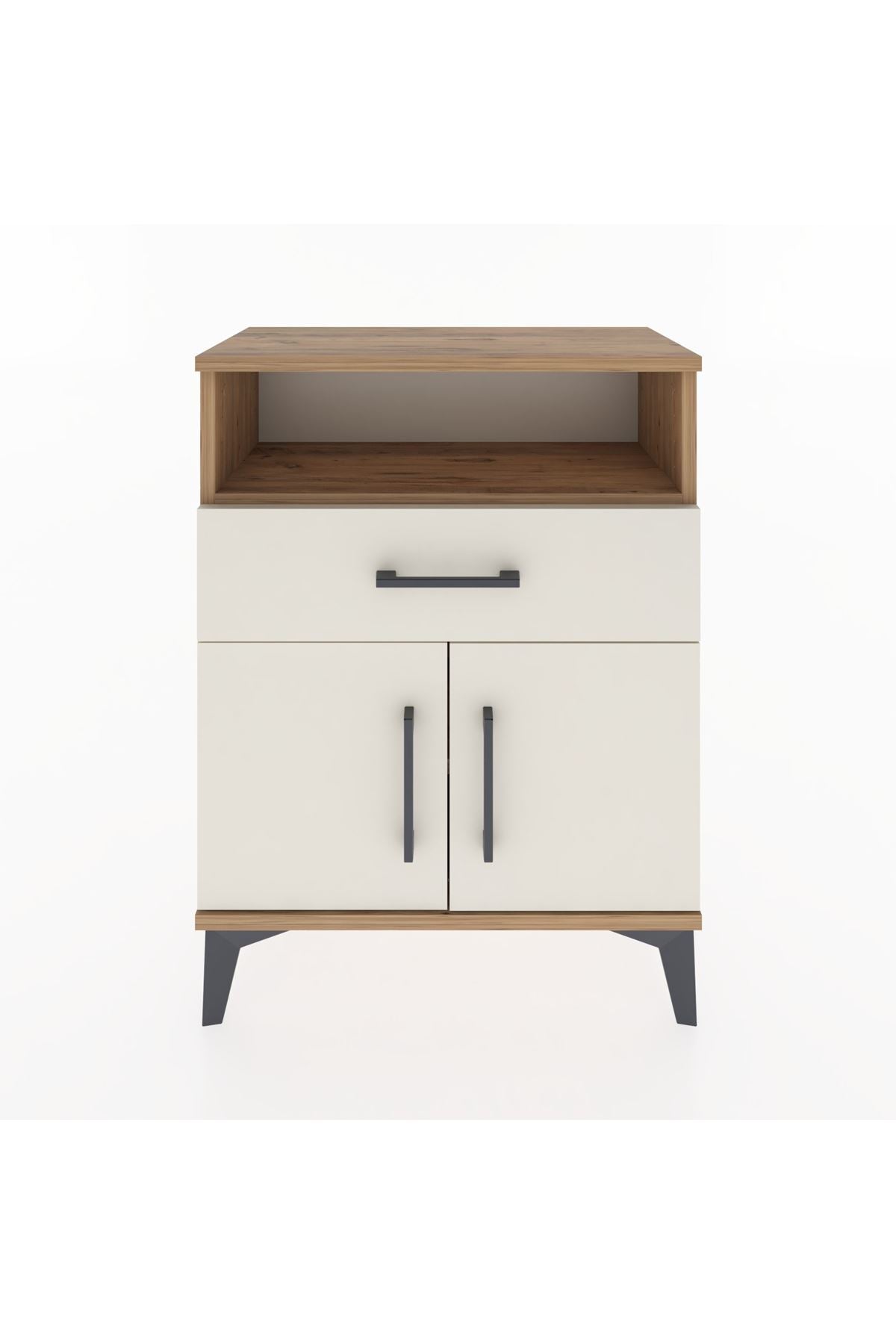 Arges Komodin Tek Raflı 2 Çekmeceli 2 Kapaklı 60x30x80 Çam-Aytaşı