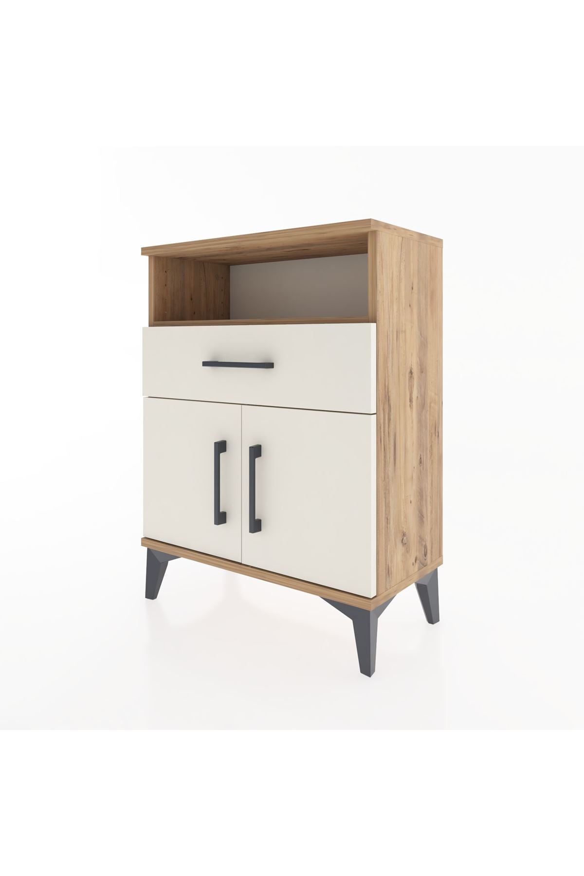 Arges Komodin Tek Raflı 2 Çekmeceli 2 Kapaklı 60x30x80 Çam-Aytaşı