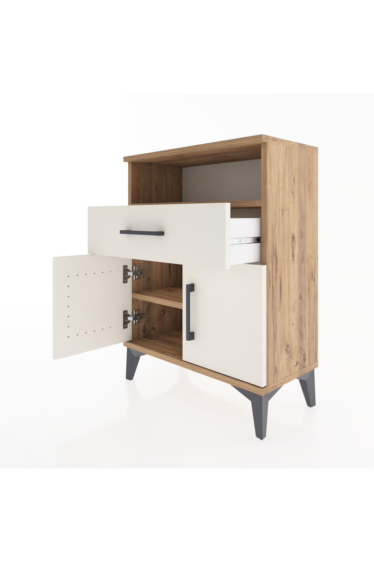 Arges Komodin Tek Raflı 2 Çekmeceli 2 Kapaklı 60x30x80 Çam-Aytaşı