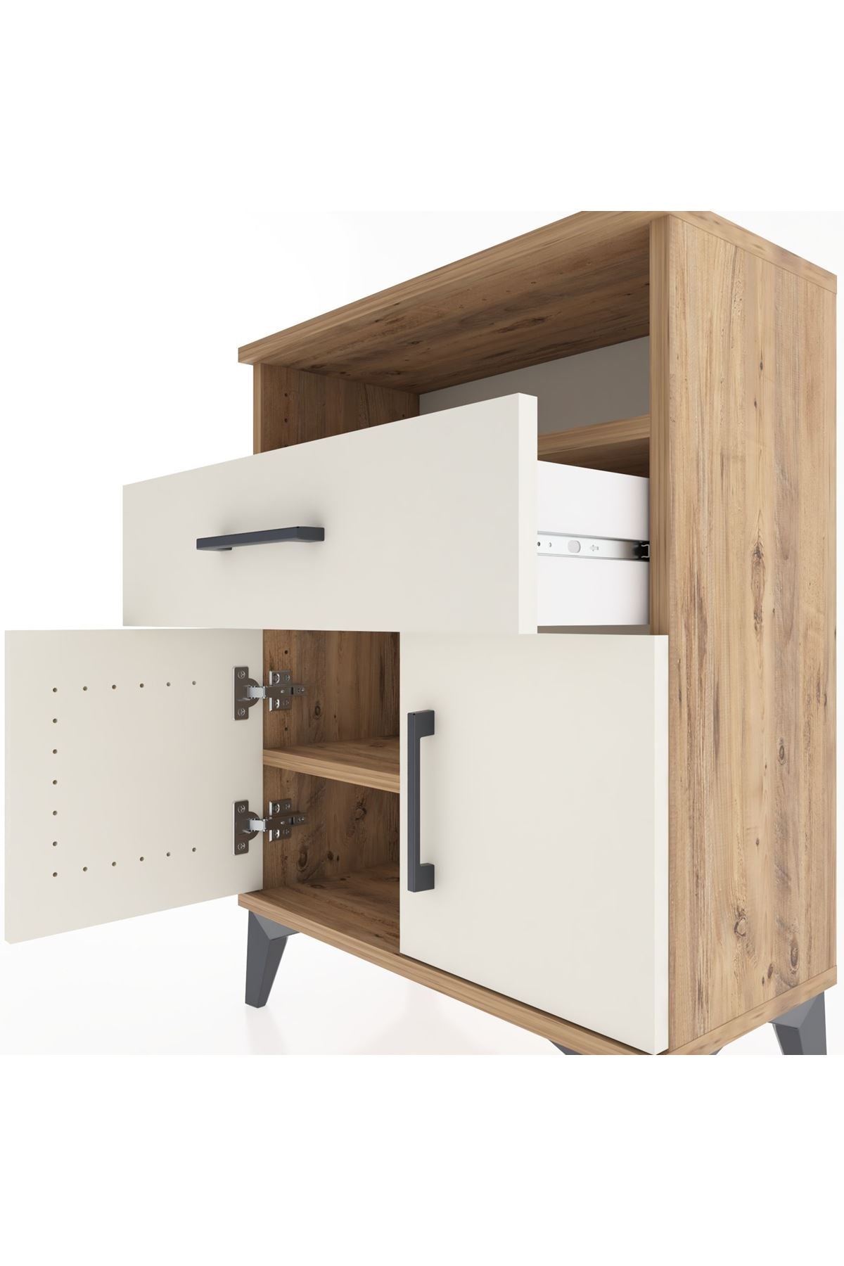 Arges Komodin Tek Raflı 2 Çekmeceli 2 Kapaklı 60x30x80 Çam-Aytaşı