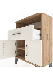 Arges Komodin Tek Raflı 2 Çekmeceli 2 Kapaklı 60x30x80 Çam-Aytaşı