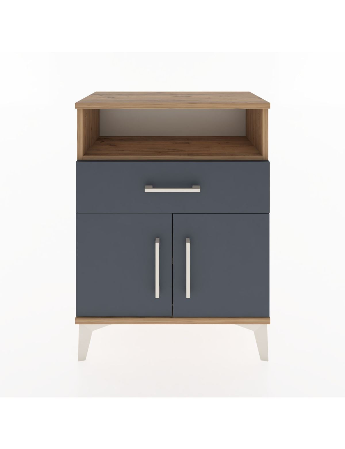 Arges Komodin Tek Raflı 2 Çekmeceli 2 Kapaklı 60x30x80 Çam-Antrasit