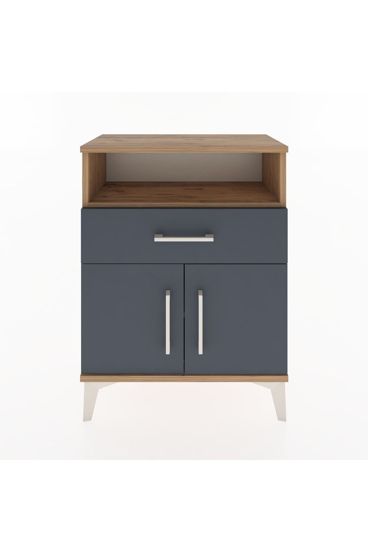 Arges Komodin Tek Raflı 2 Çekmeceli 2 Kapaklı 60x30x80 Çam-Antrasit