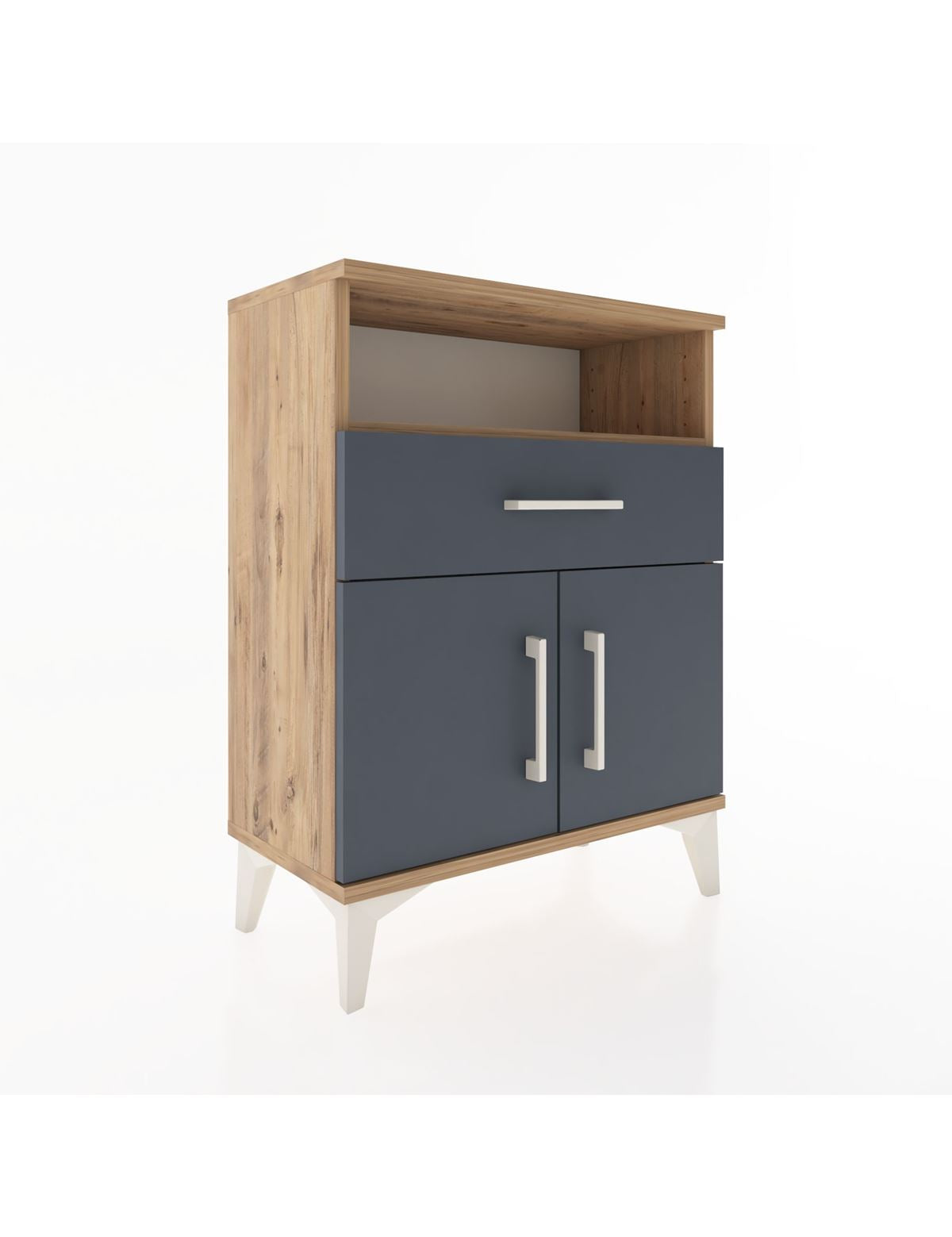 Arges Komodin Tek Raflı 2 Çekmeceli 2 Kapaklı 60x30x80 Çam-Antrasit