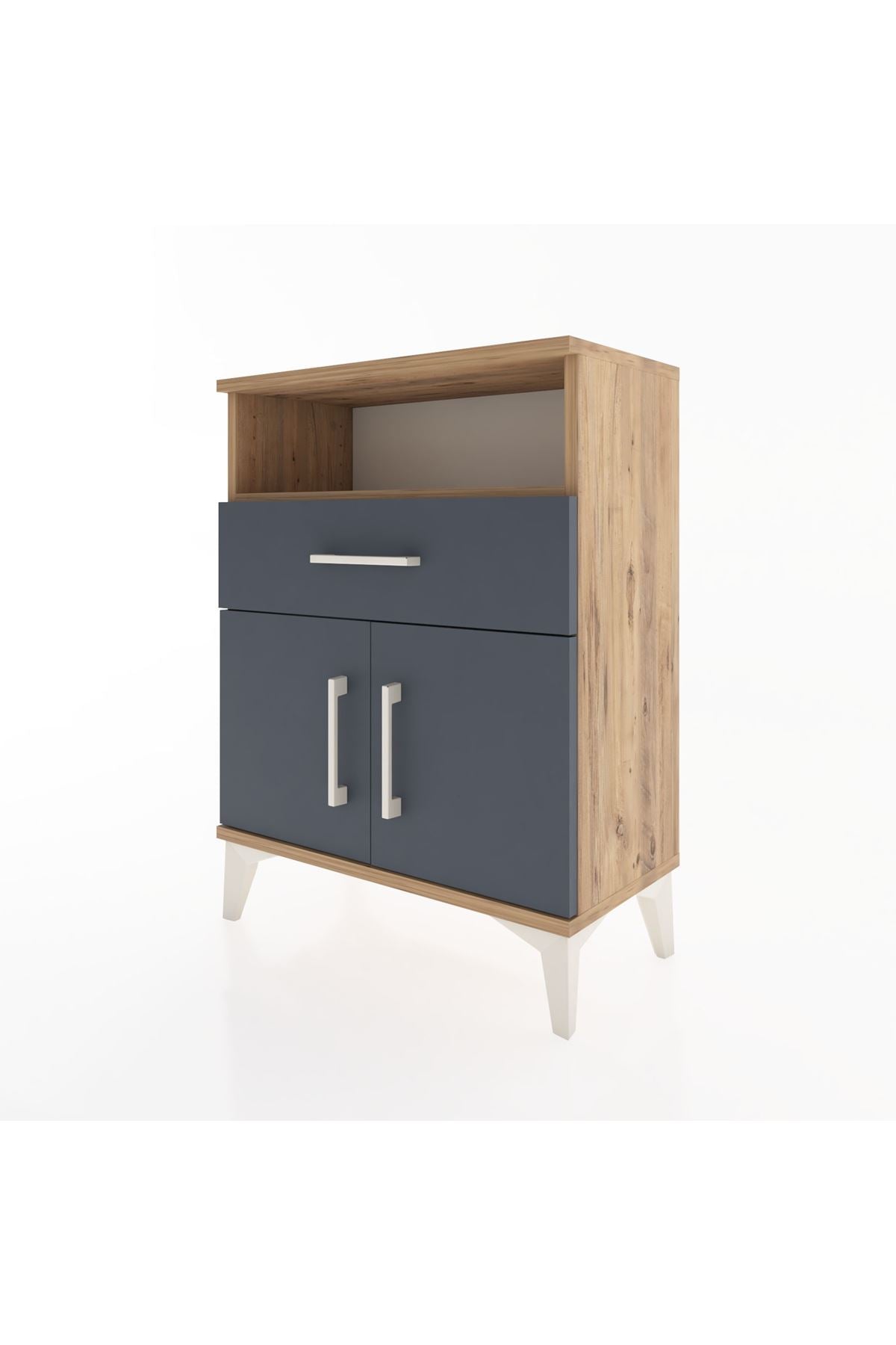 Arges Komodin Tek Raflı 2 Çekmeceli 2 Kapaklı 60x30x80 Çam-Antrasit