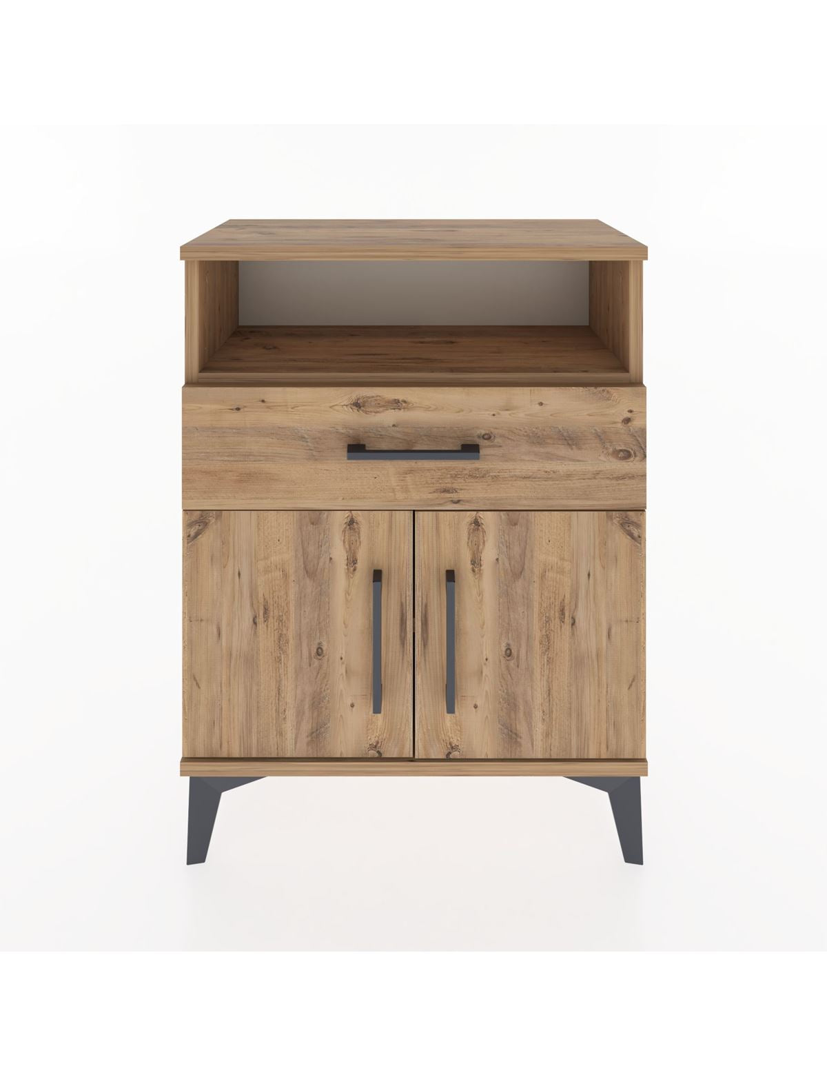 Arges Komodin Tek Raflı 2 Çekmeceli 2 Kapaklı 60x30x80 Çam-Çam