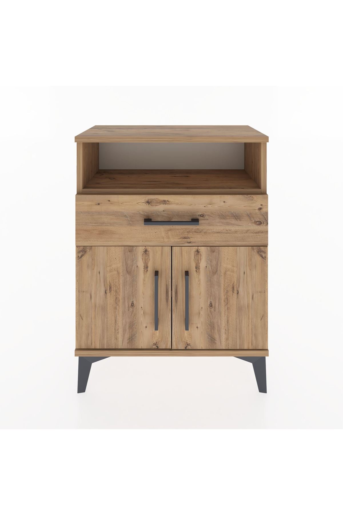 Arges Komodin Tek Raflı 2 Çekmeceli 2 Kapaklı 60x30x80 Çam-Çam