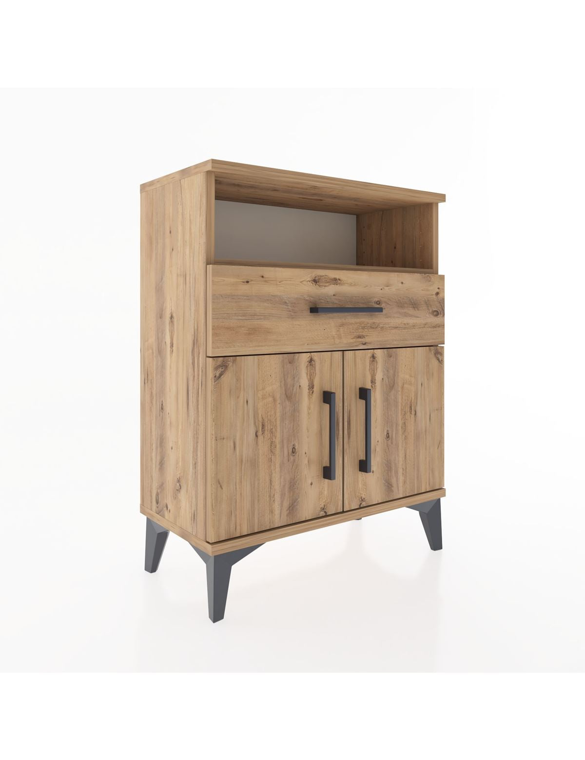 Arges Komodin Tek Raflı 2 Çekmeceli 2 Kapaklı 60x30x80 Çam-Çam