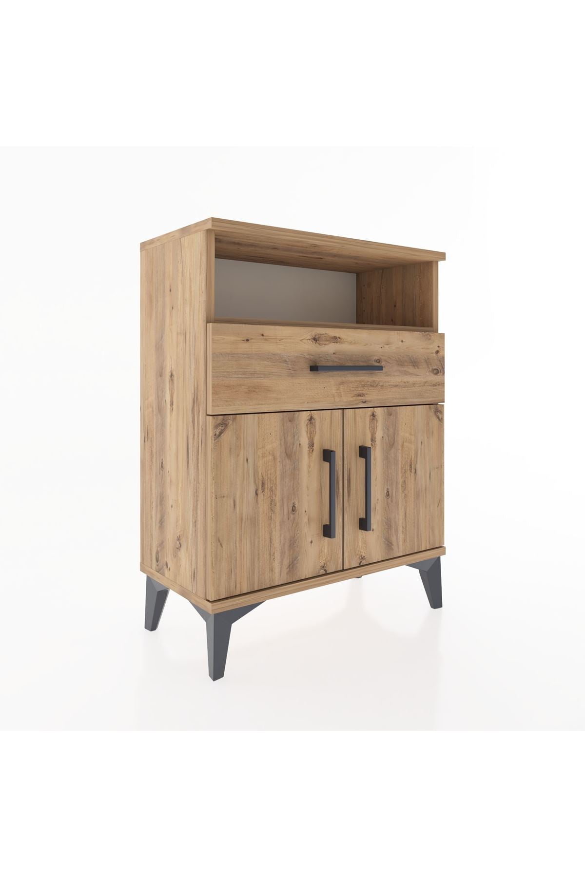 Arges Komodin Tek Raflı 2 Çekmeceli 2 Kapaklı 60x30x80 Çam-Çam