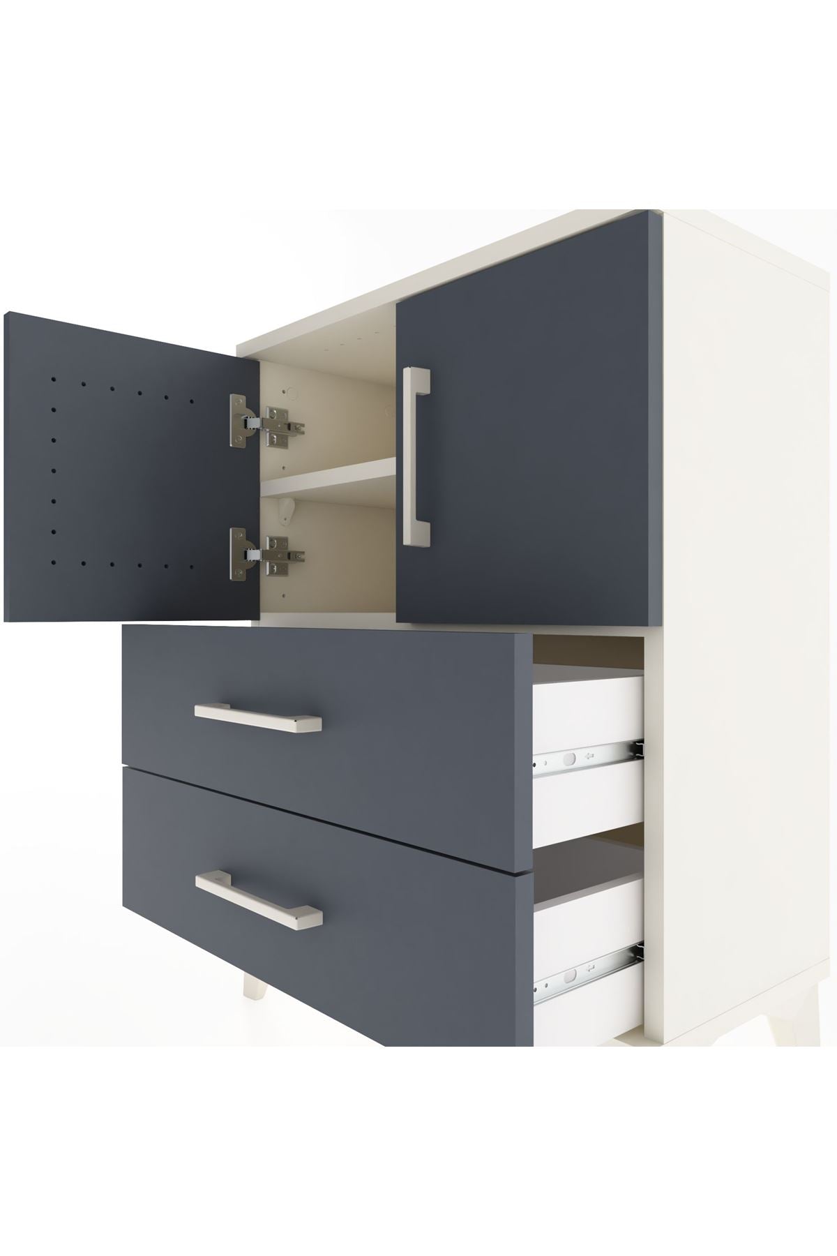 Arges Komodin Tek Raflı Tek Çekmeceli 2 Kapaklı 60x30x80 Aytaşı-Antrasit