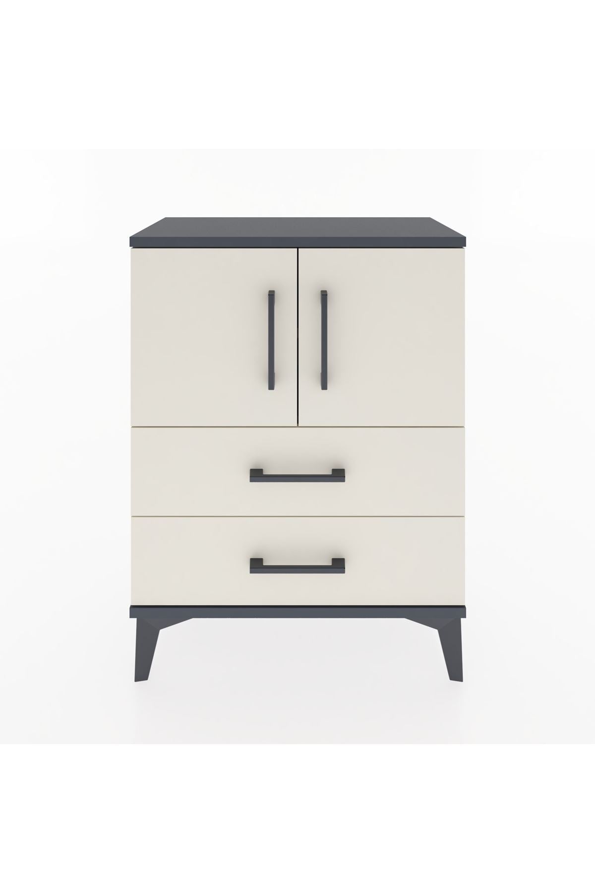 Arges Komodin Tek Raflı Tek Çekmeceli 2 Kapaklı 60x30x80 Antrasit-Aytaşı