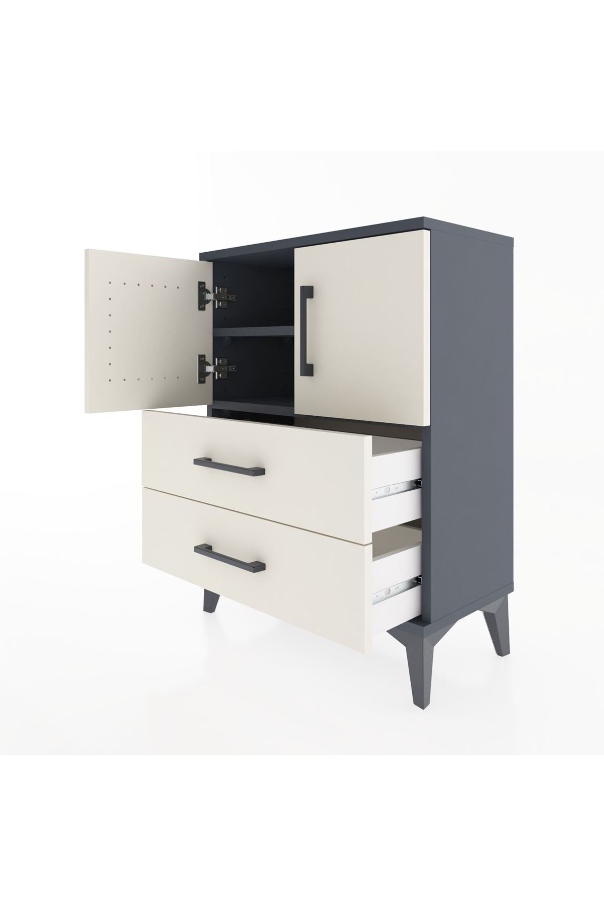 Arges Komodin Tek Raflı Tek Çekmeceli 2 Kapaklı 60x30x80 Antrasit-Aytaşı