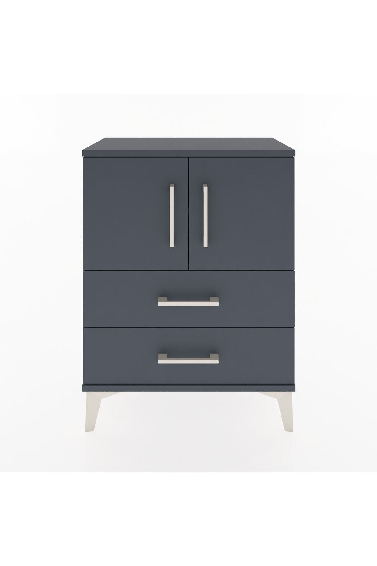 Arges Komodin Tek Raflı Tek Çekmeceli 2 Kapaklı 60x30x80 Antrasit-Antrasit