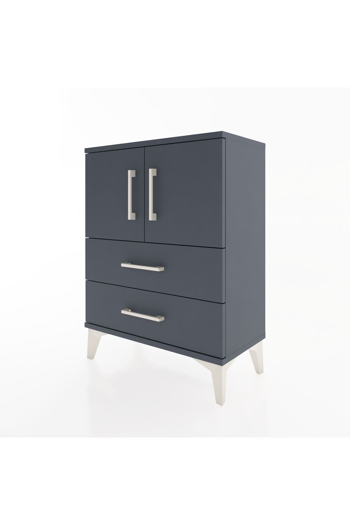 Arges Komodin Tek Raflı Tek Çekmeceli 2 Kapaklı 60x30x80 Antrasit-Antrasit