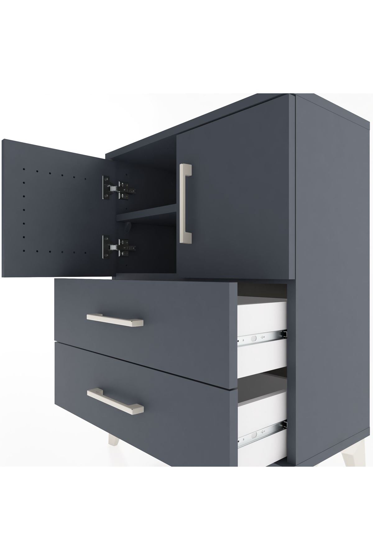 Arges Komodin Tek Raflı Tek Çekmeceli 2 Kapaklı 60x30x80 Antrasit-Antrasit