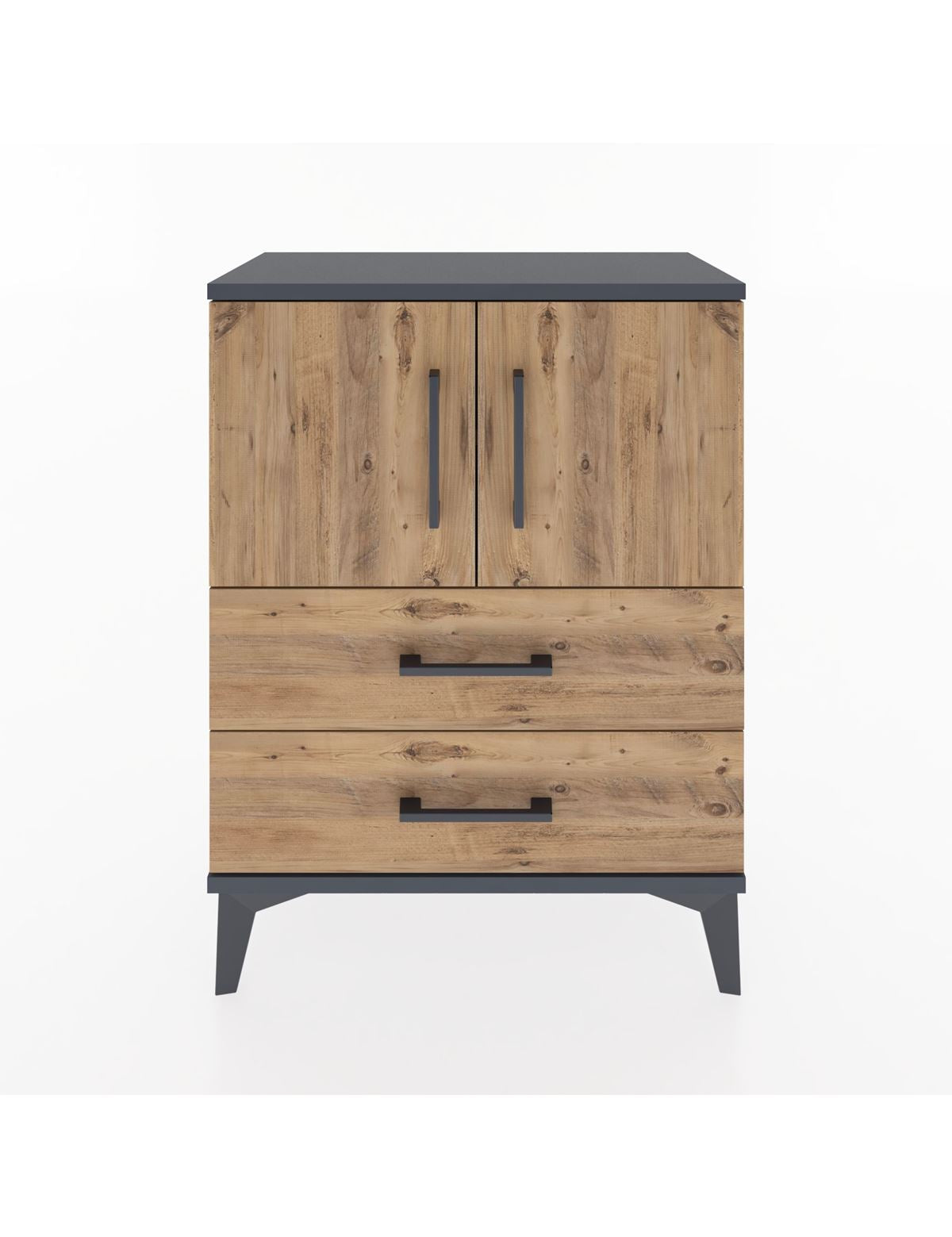 Arges Komodin Tek Raflı Tek Çekmeceli 2 Kapaklı 60x30x80 Antrasit-Çam