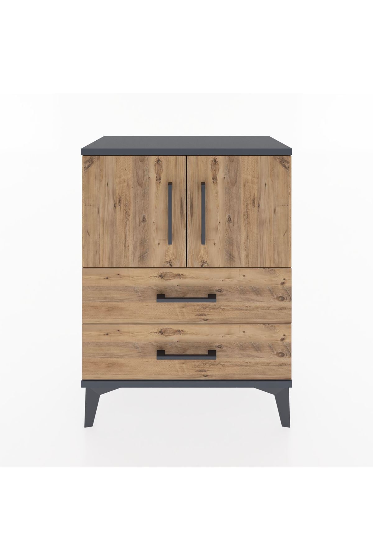 Arges Komodin Tek Raflı Tek Çekmeceli 2 Kapaklı 60x30x80 Antrasit-Çam