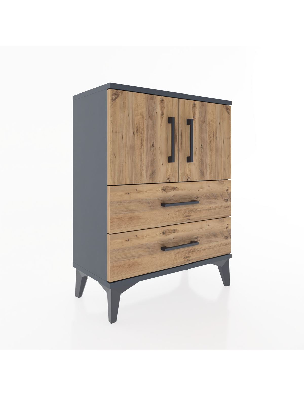 Arges Komodin Tek Raflı Tek Çekmeceli 2 Kapaklı 60x30x80 Antrasit-Çam