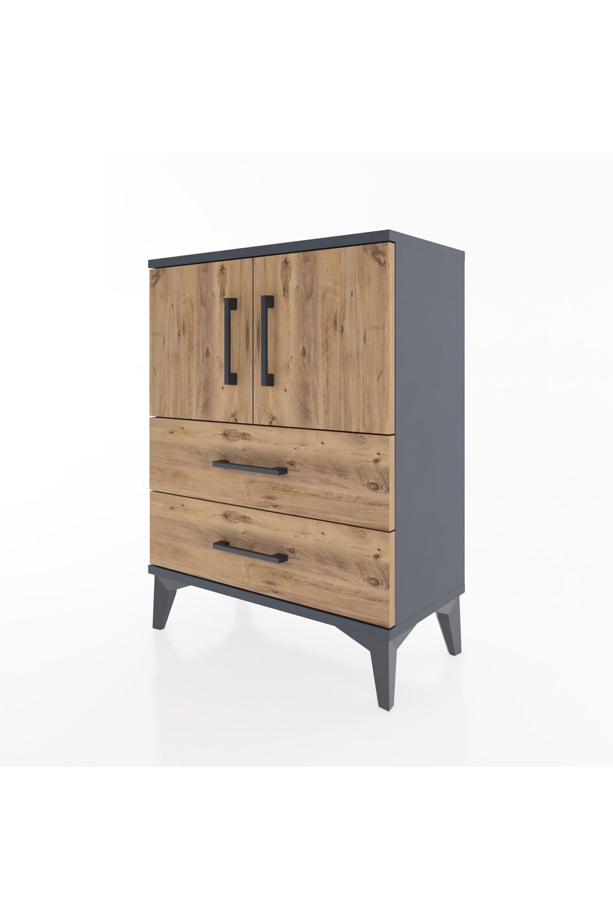 Arges Komodin Tek Raflı Tek Çekmeceli 2 Kapaklı 60x30x80 Antrasit-Çam