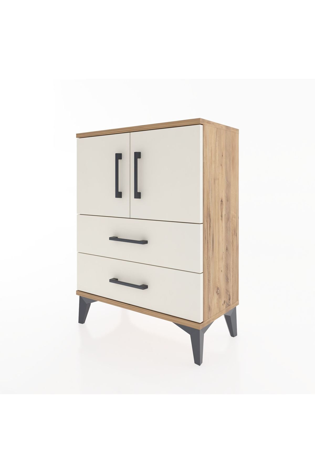 Arges Komodin Tek Raflı Tek Çekmeceli 2 Kapaklı 60x30x80 Çam-Aytaşı