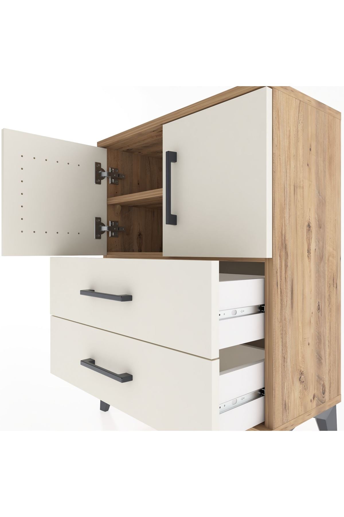 Arges Komodin Tek Raflı Tek Çekmeceli 2 Kapaklı 60x30x80 Çam-Aytaşı