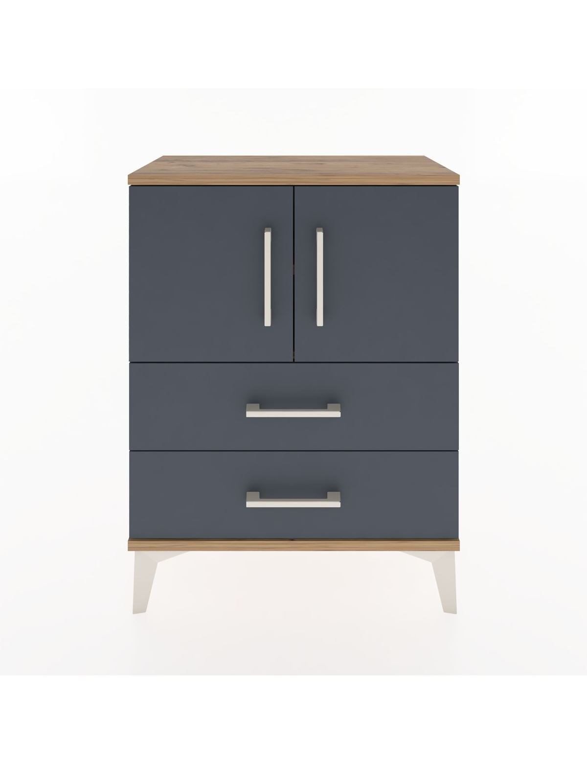 Arges Komodin Tek Raflı Tek Çekmeceli 2 Kapaklı 60x30x80 Çam-Antrasit