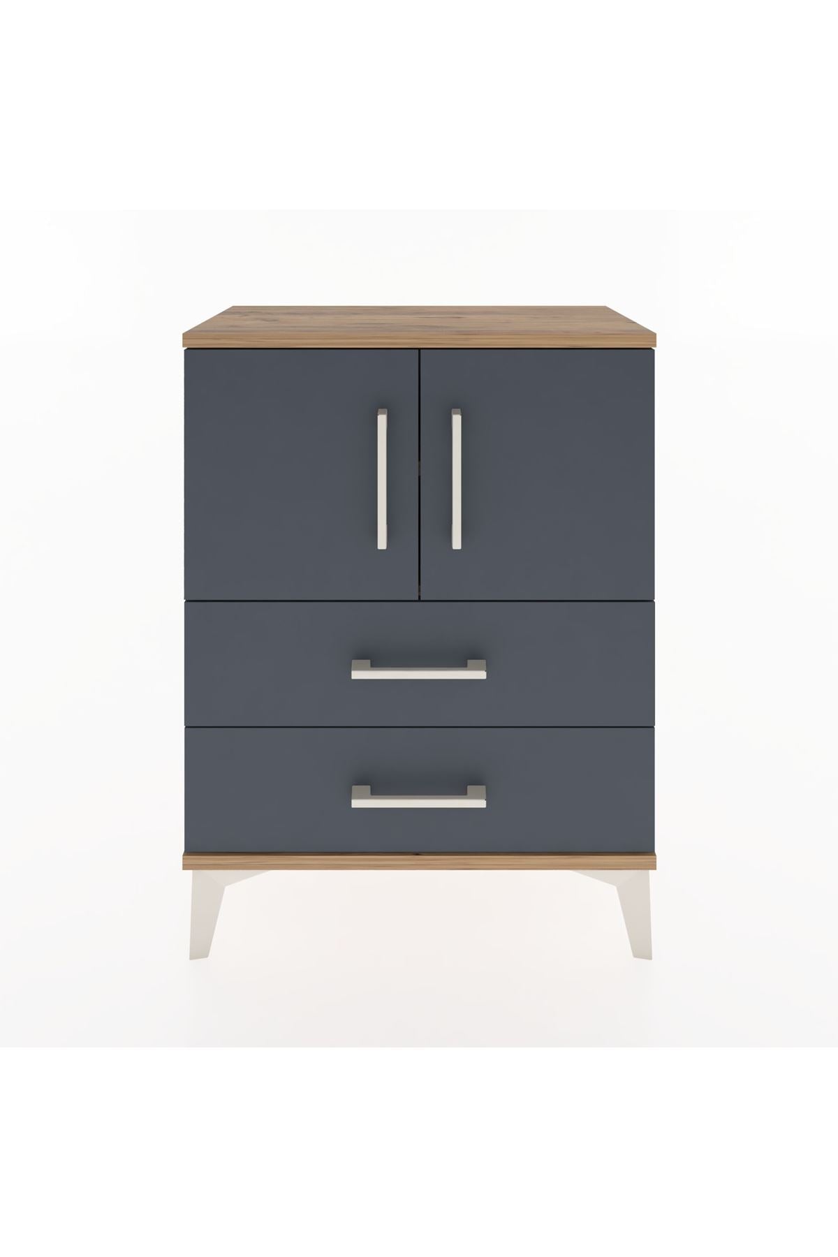 Arges Komodin Tek Raflı Tek Çekmeceli 2 Kapaklı 60x30x80 Çam-Antrasit