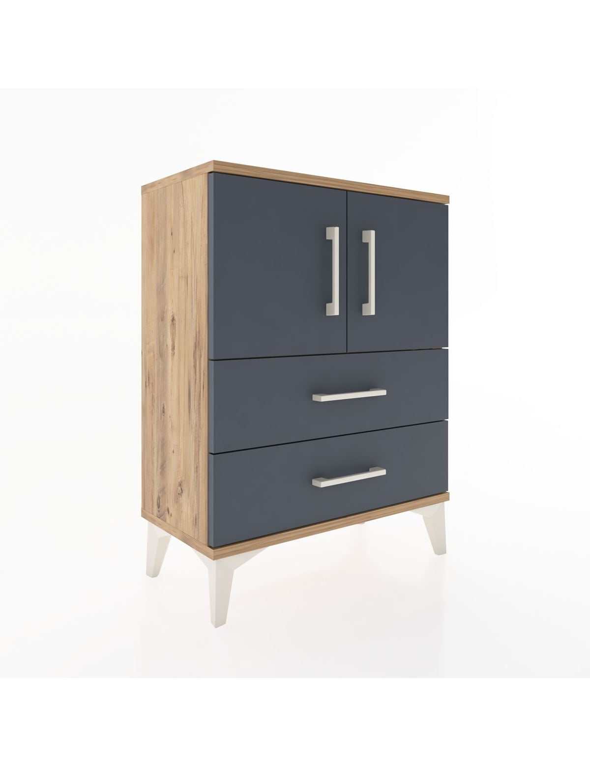 Arges Komodin Tek Raflı Tek Çekmeceli 2 Kapaklı 60x30x80 Çam-Antrasit