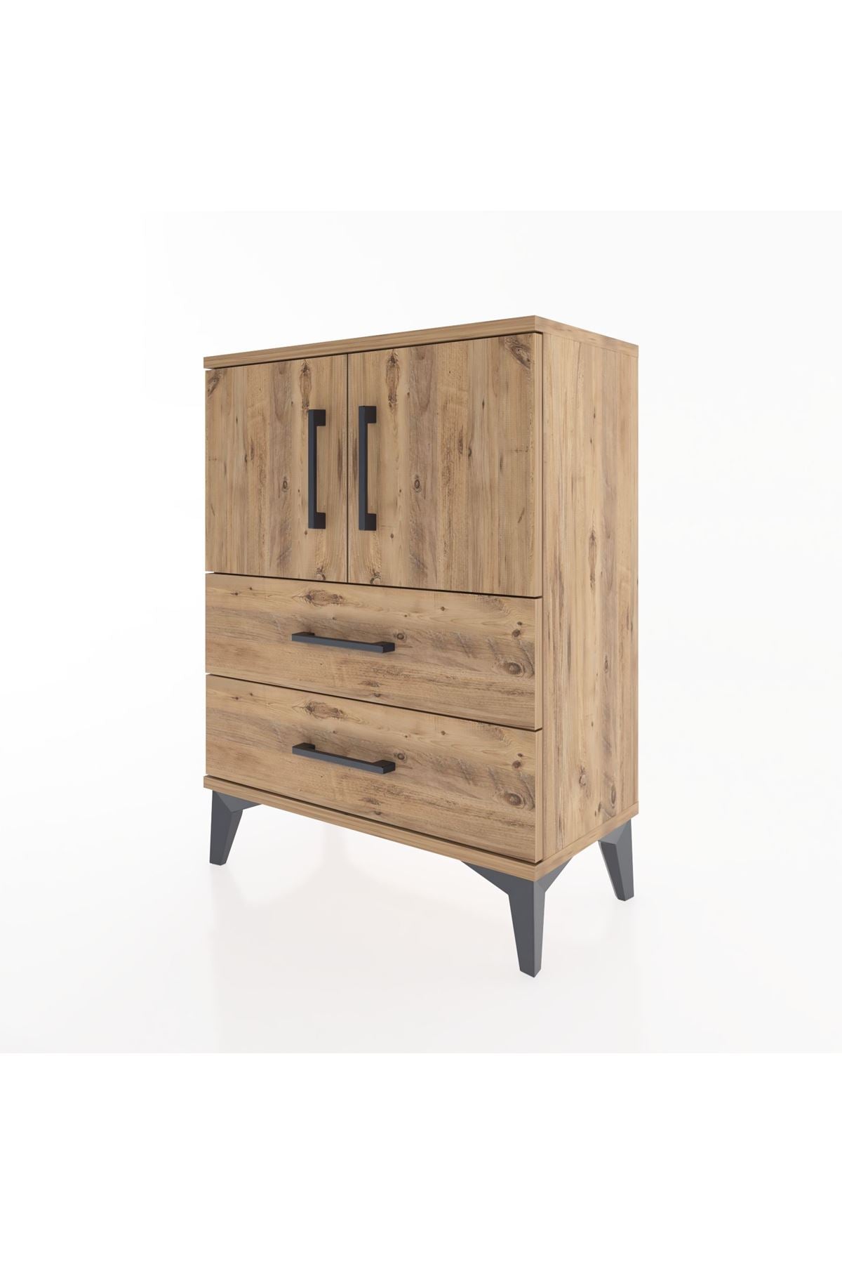 Arges Komodin Tek Raflı Tek Çekmeceli 2 Kapaklı 60x30x80 Çam-Çam