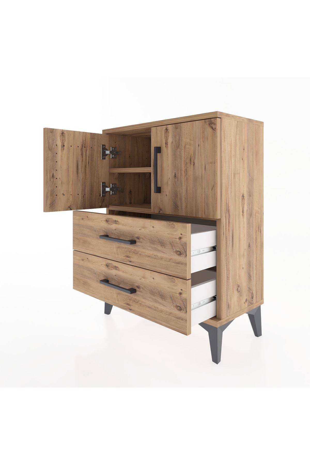 Arges Komodin Tek Raflı Tek Çekmeceli 2 Kapaklı 60x30x80 Çam-Çam