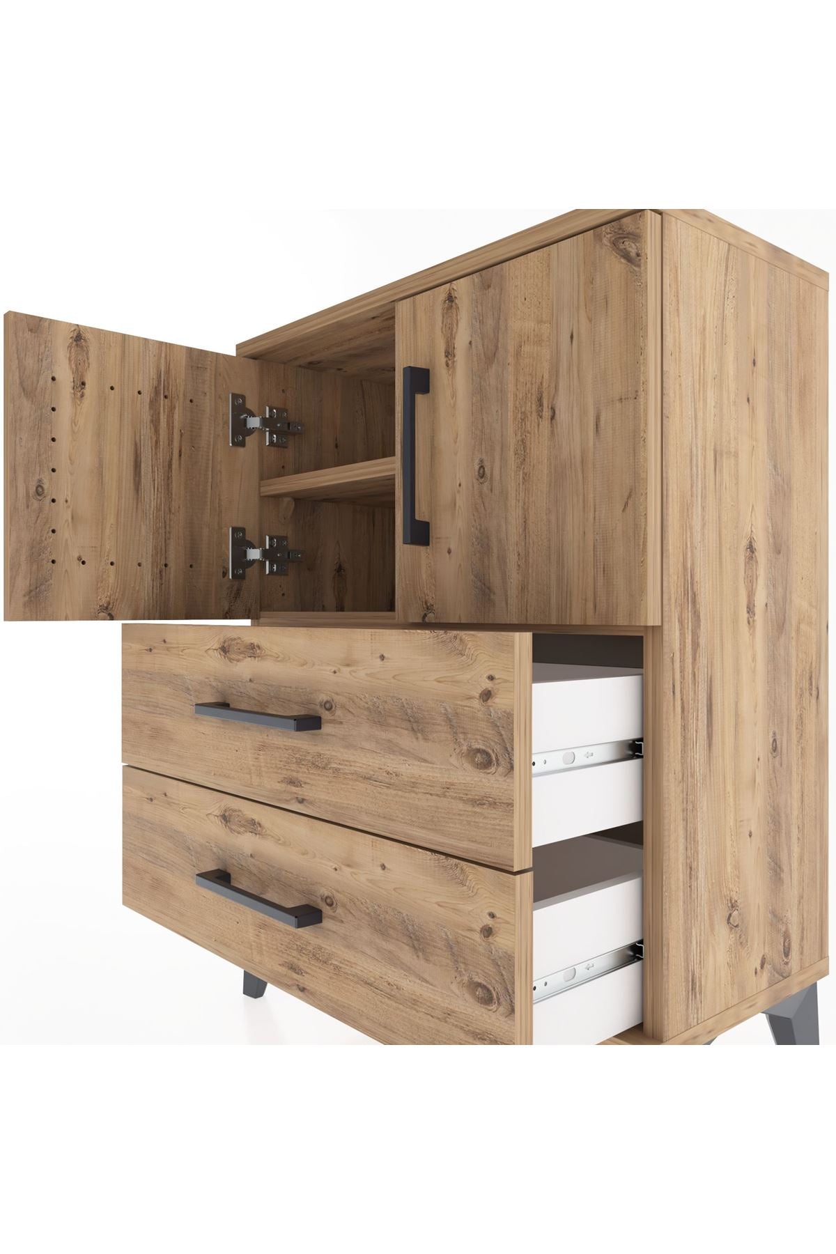 Arges Komodin Tek Raflı Tek Çekmeceli 2 Kapaklı 60x30x80 Çam-Çam