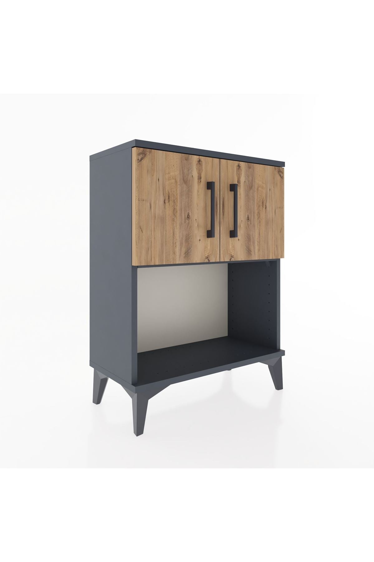 Arges Komodin 2 Raflı 2 Çekmeceli 2 Kapaklı 60x30x80 Antrasit-Çam