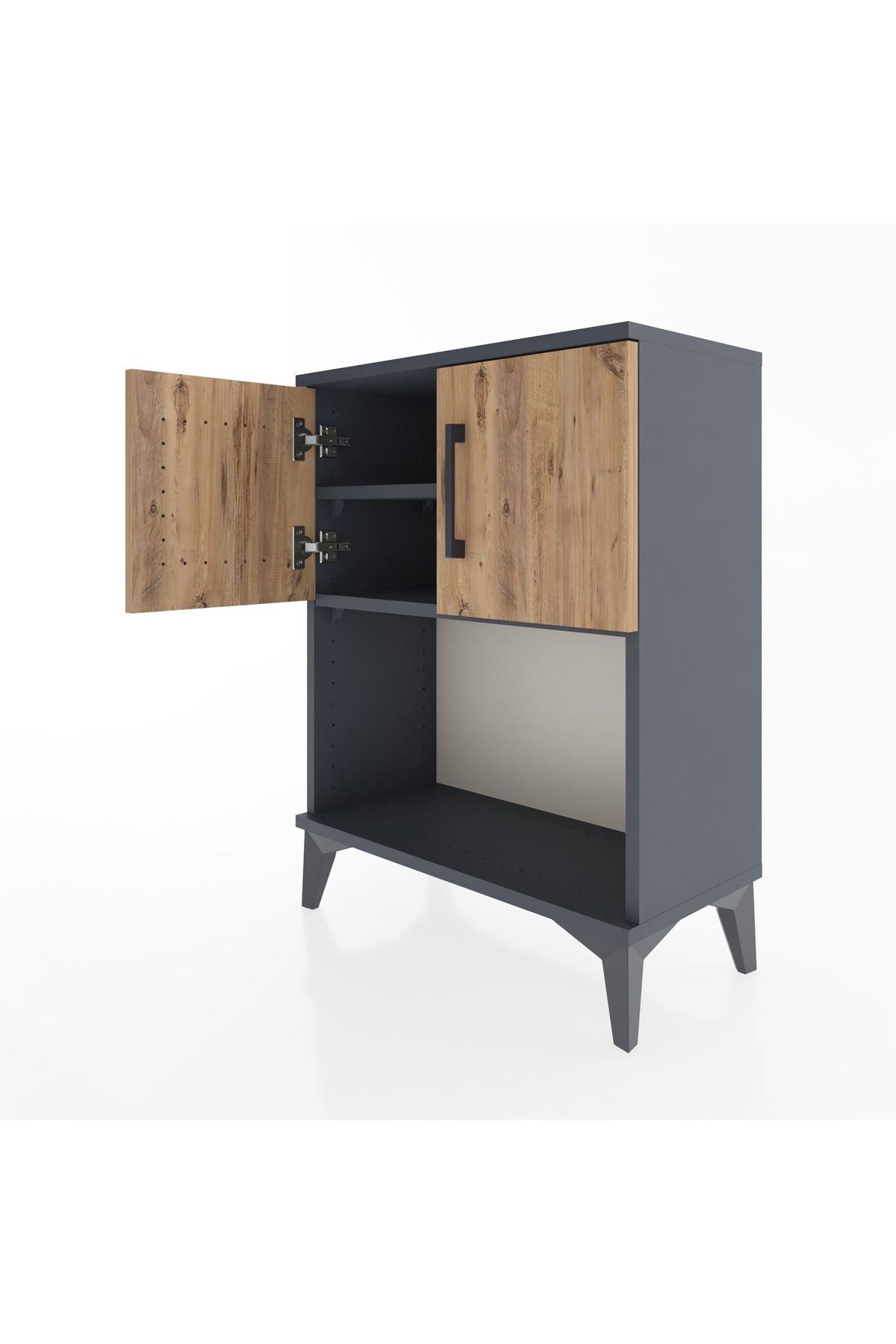 Arges Komodin 2 Raflı 2 Çekmeceli 2 Kapaklı 60x30x80 Antrasit-Çam