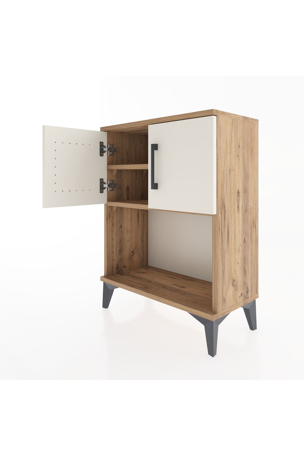 Arges Komodin 2 Raflı 2 Çekmeceli 2 Kapaklı 60x30x80 Çam-Aytaşı