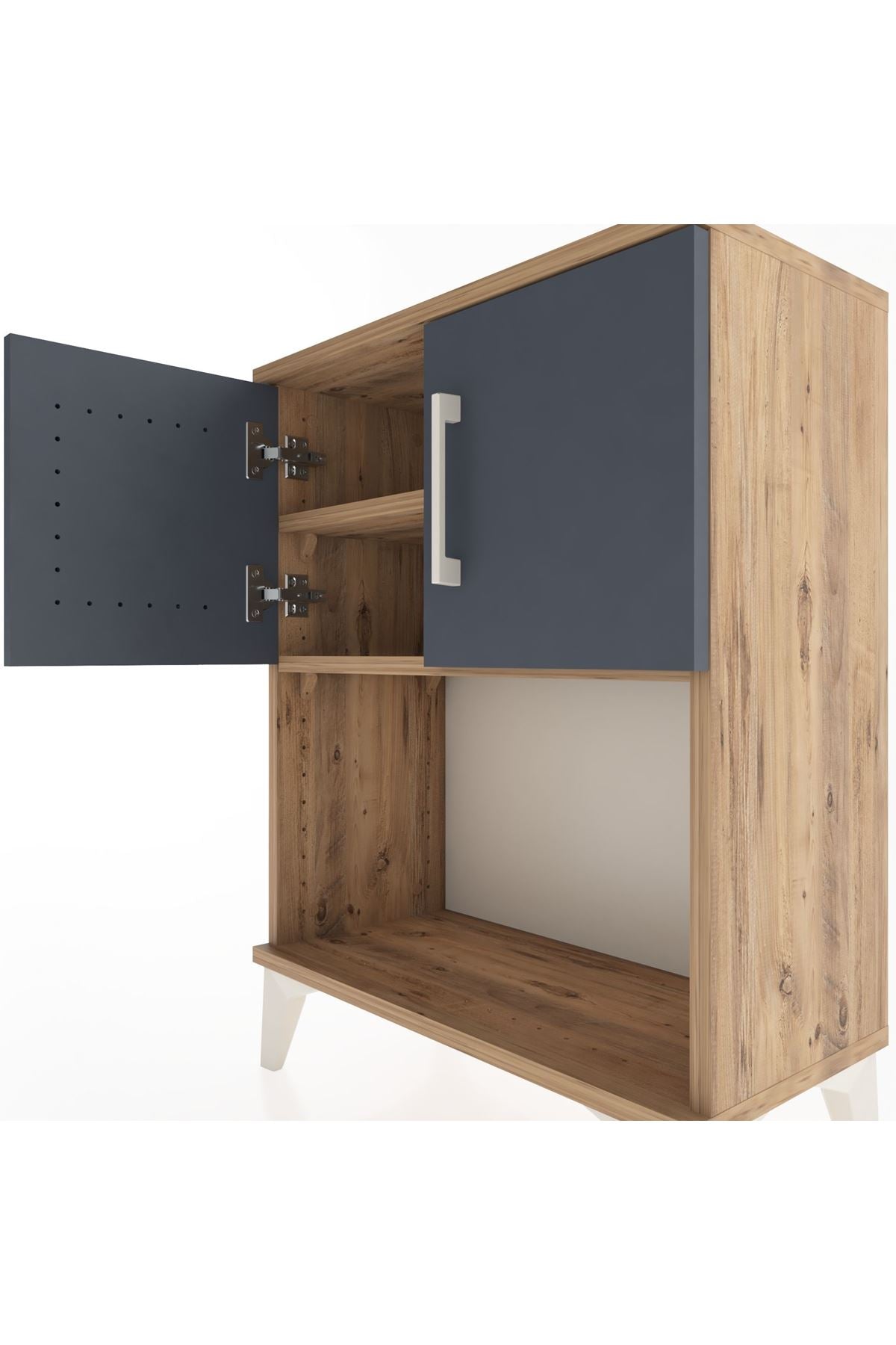 Arges Komodin 2 Raflı 2 Çekmeceli 2 Kapaklı 60x30x80 Çam-Antrasit