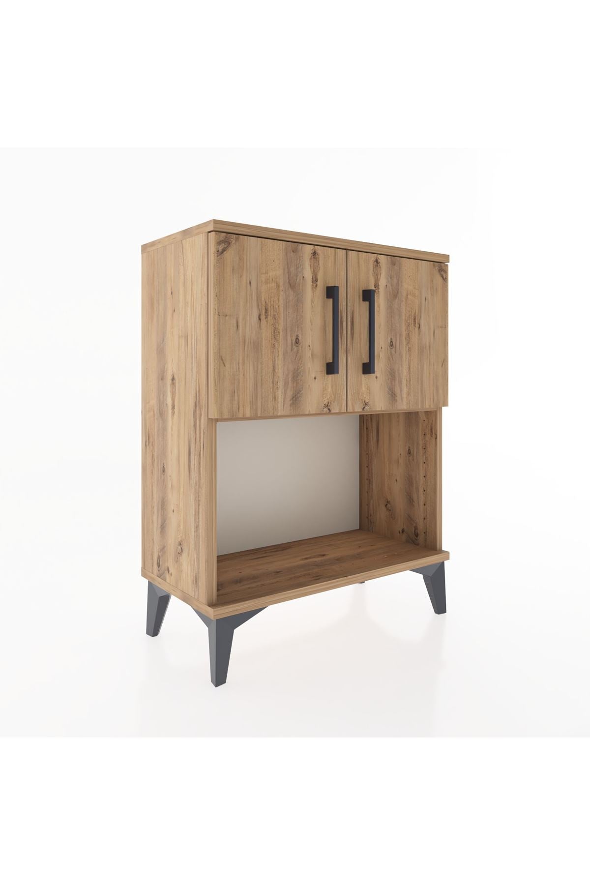 Arges Komodin 2 Raflı 2 Çekmeceli 2 Kapaklı 60x30x80 Çam-Çam