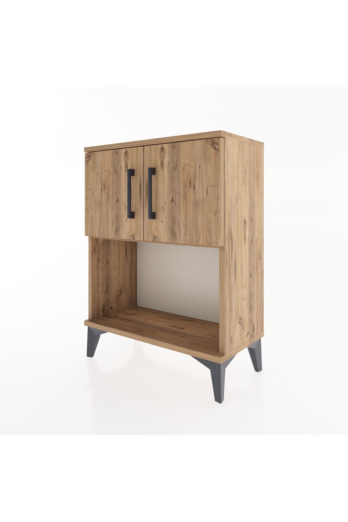 Arges Komodin 2 Raflı 2 Çekmeceli 2 Kapaklı 60x30x80 Çam-Çam