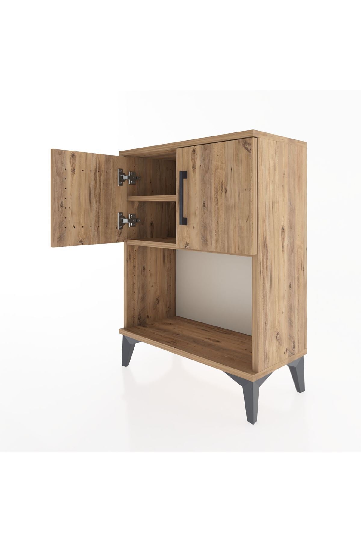 Arges Komodin 2 Raflı 2 Çekmeceli 2 Kapaklı 60x30x80 Çam-Çam