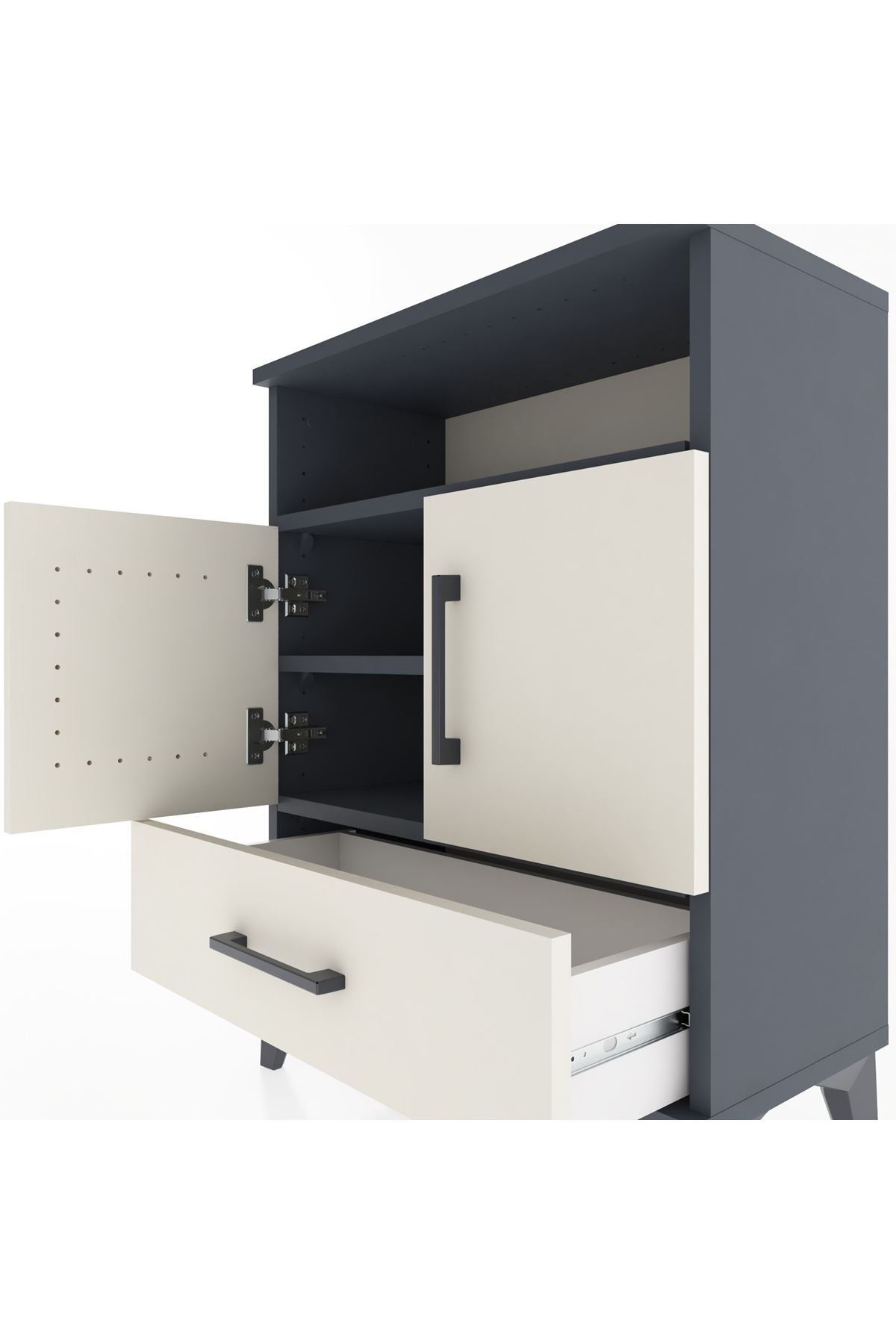 Arges Komodin 2 Raflı 2 Kapaklı 60x30x80 Antrasit-Aytaşı