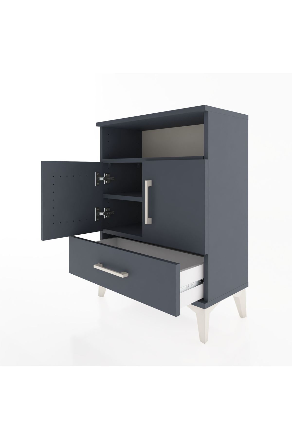 Arges Komodin 2 Raflı 2 Kapaklı 60x30x80 Antrasit-Antrasit